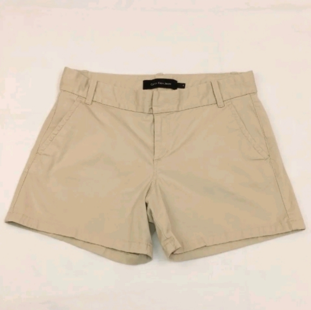 Women's Sz 8 CALVIN KLEIN JEANS Beige Cotton Stretch Button Front Shorts
